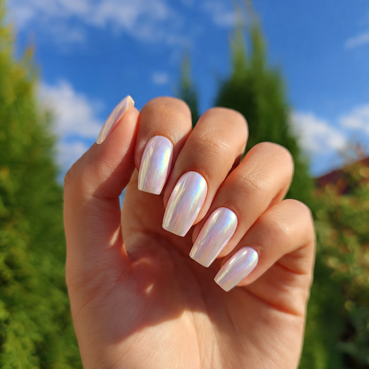 Classy and Modern Short Coffin Nails 7 Pearl Glazed Minimal