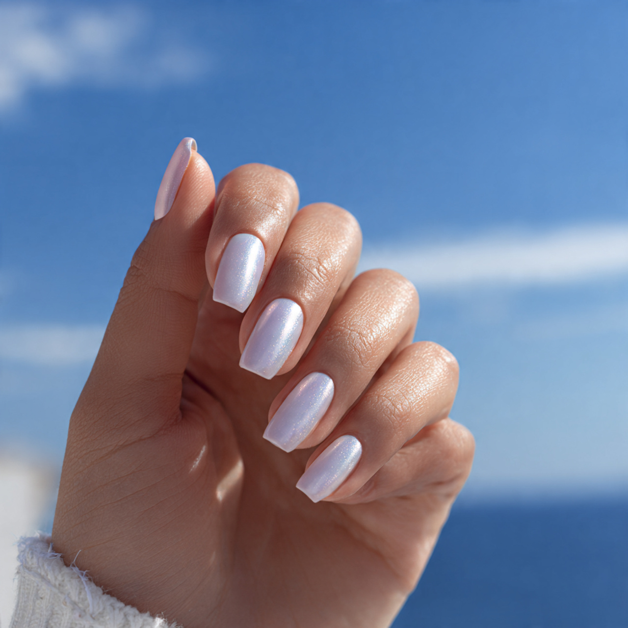 Stylish White Acrylic Nails for a Luxe Look 6 Pearl-Kissed Glow
