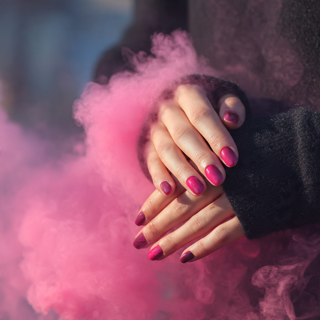 Chic Black and Pink Nails for a Bold Mani 7 Pink Smoke