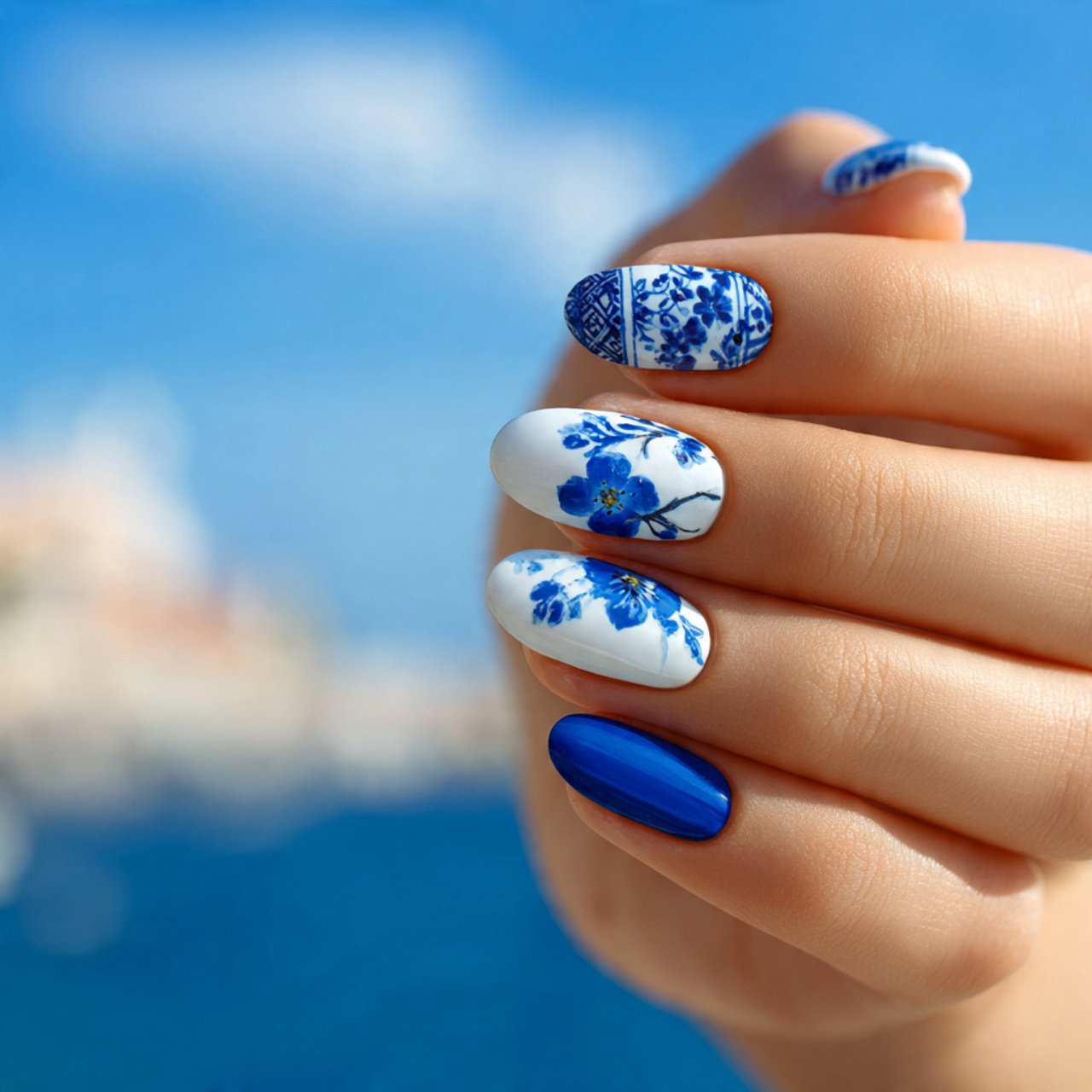 Elegant Blue and White Nails for a Fresh Look 3 Porcelain Charm