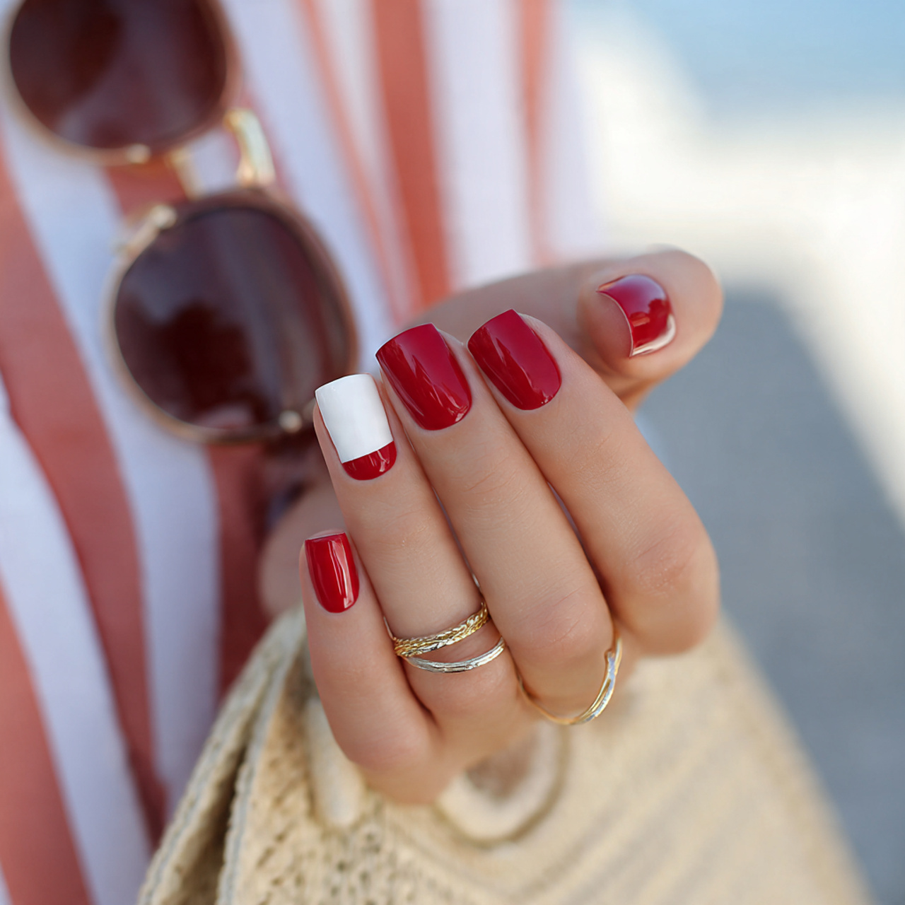 Red and White Nails