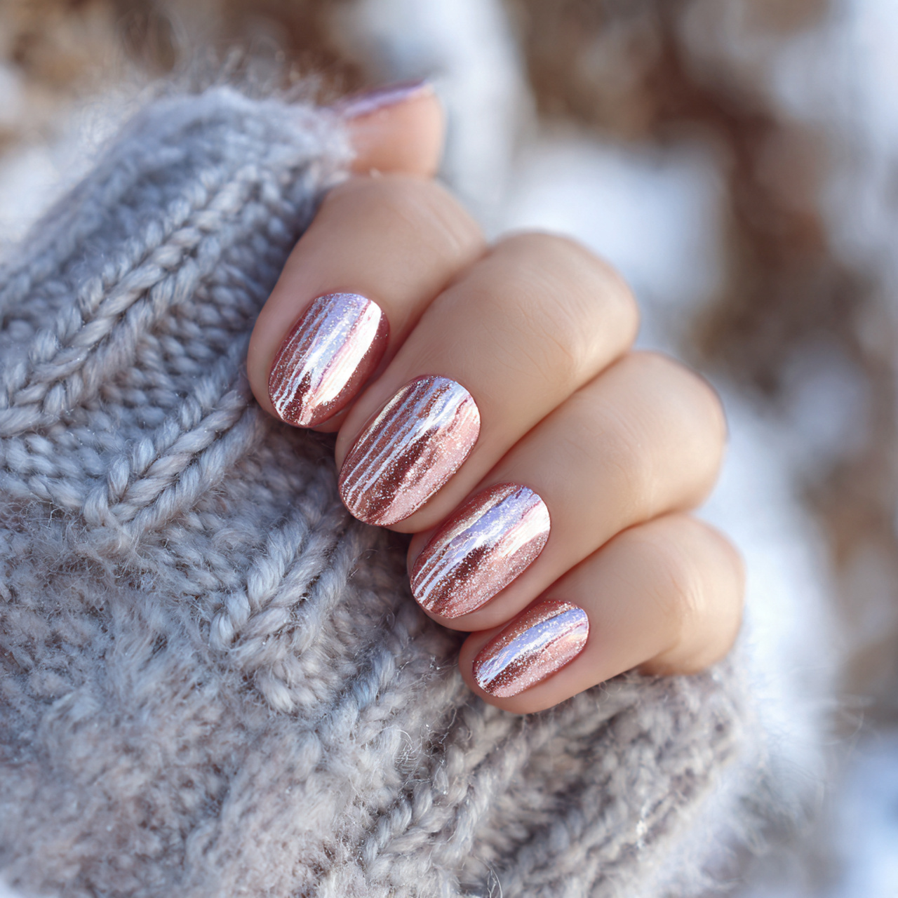 Trendy Cute Winter Nails for the Cold Season 12 Rose Gold Winter Sparkle