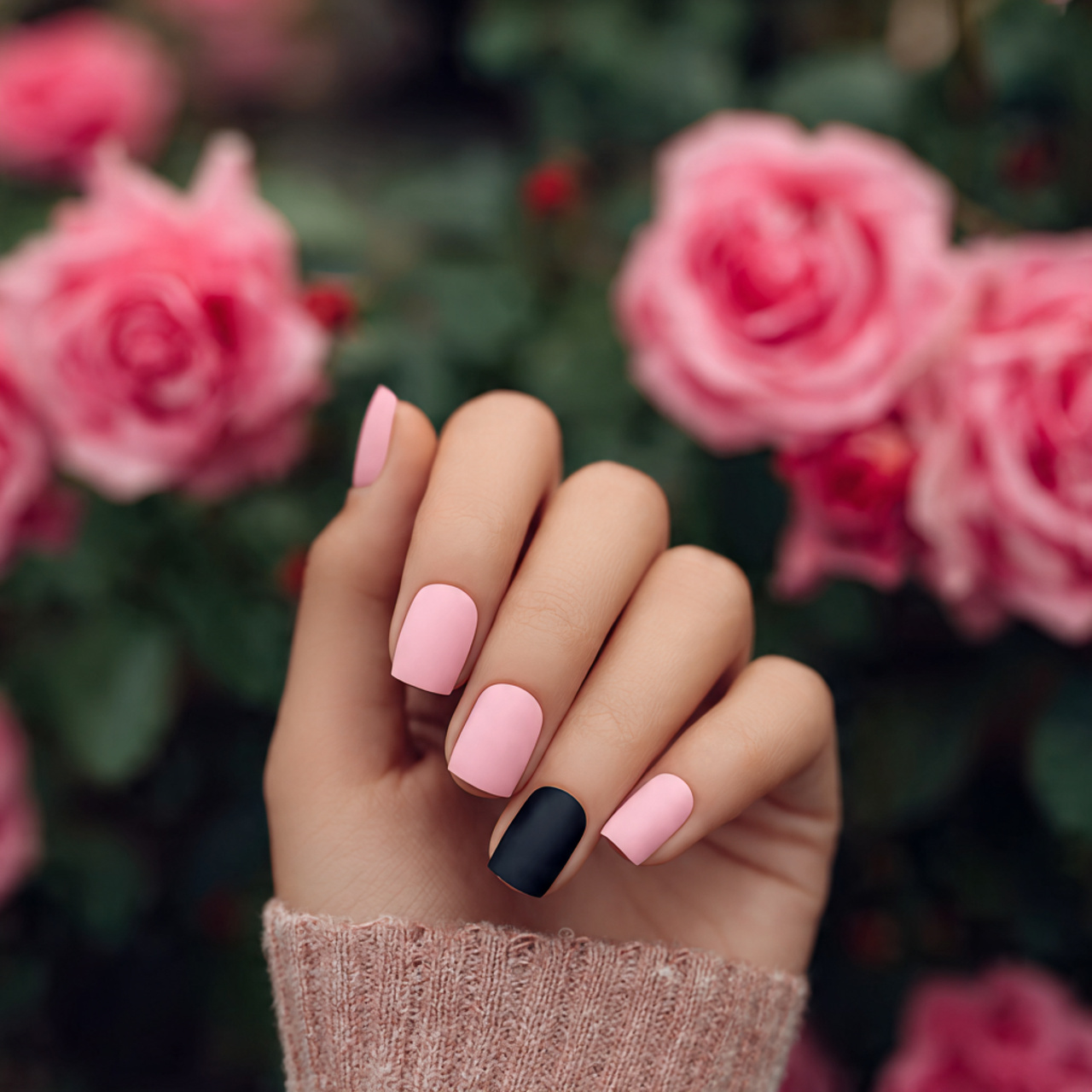 Chic Black and Pink Nails for a Bold Mani 11 Rose Noir Minimalist