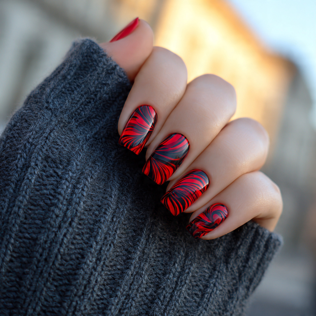 Stunning Black and Red Nails for Any Season 8 Scarlet Swirl Dreams