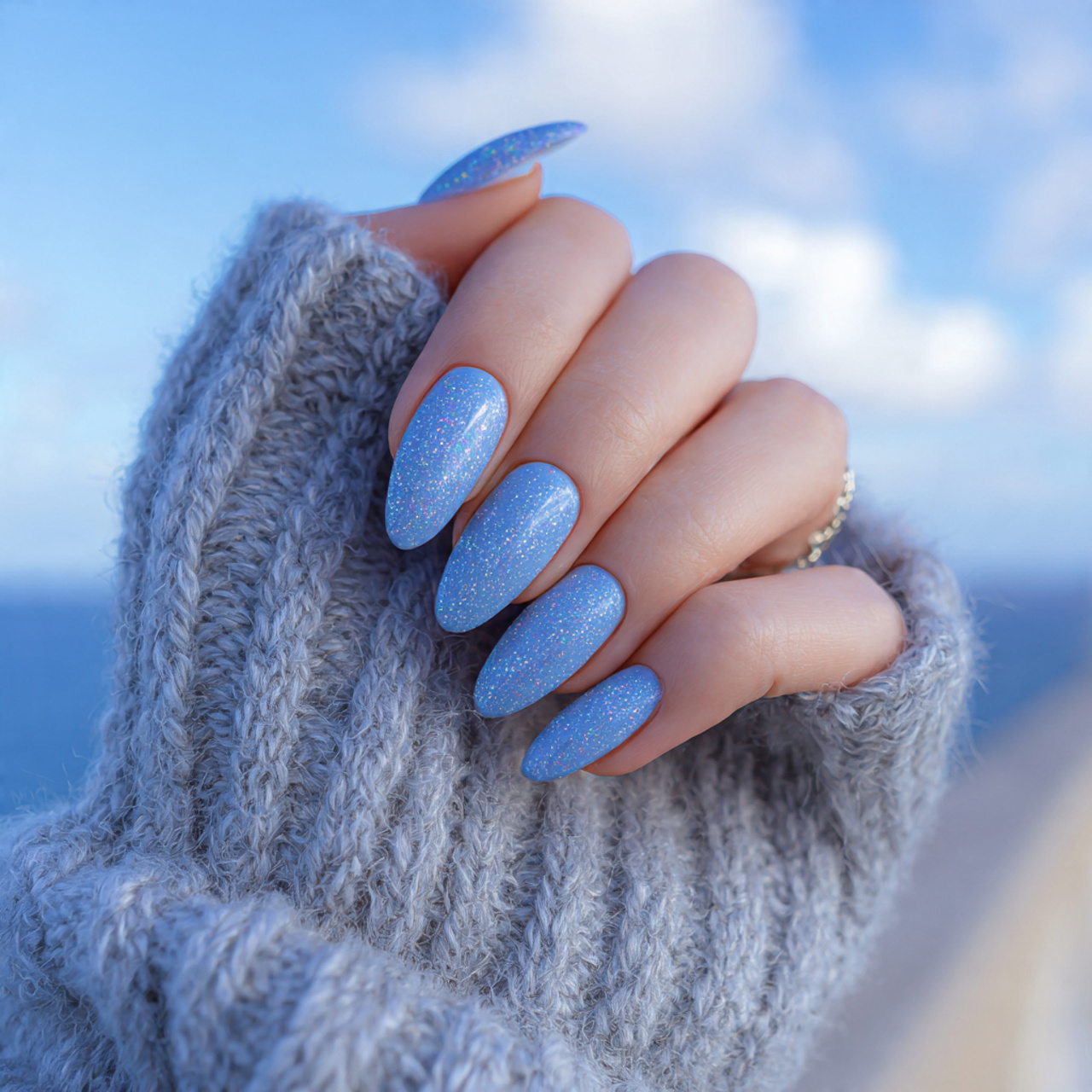 Soft Blue Glitter Veil