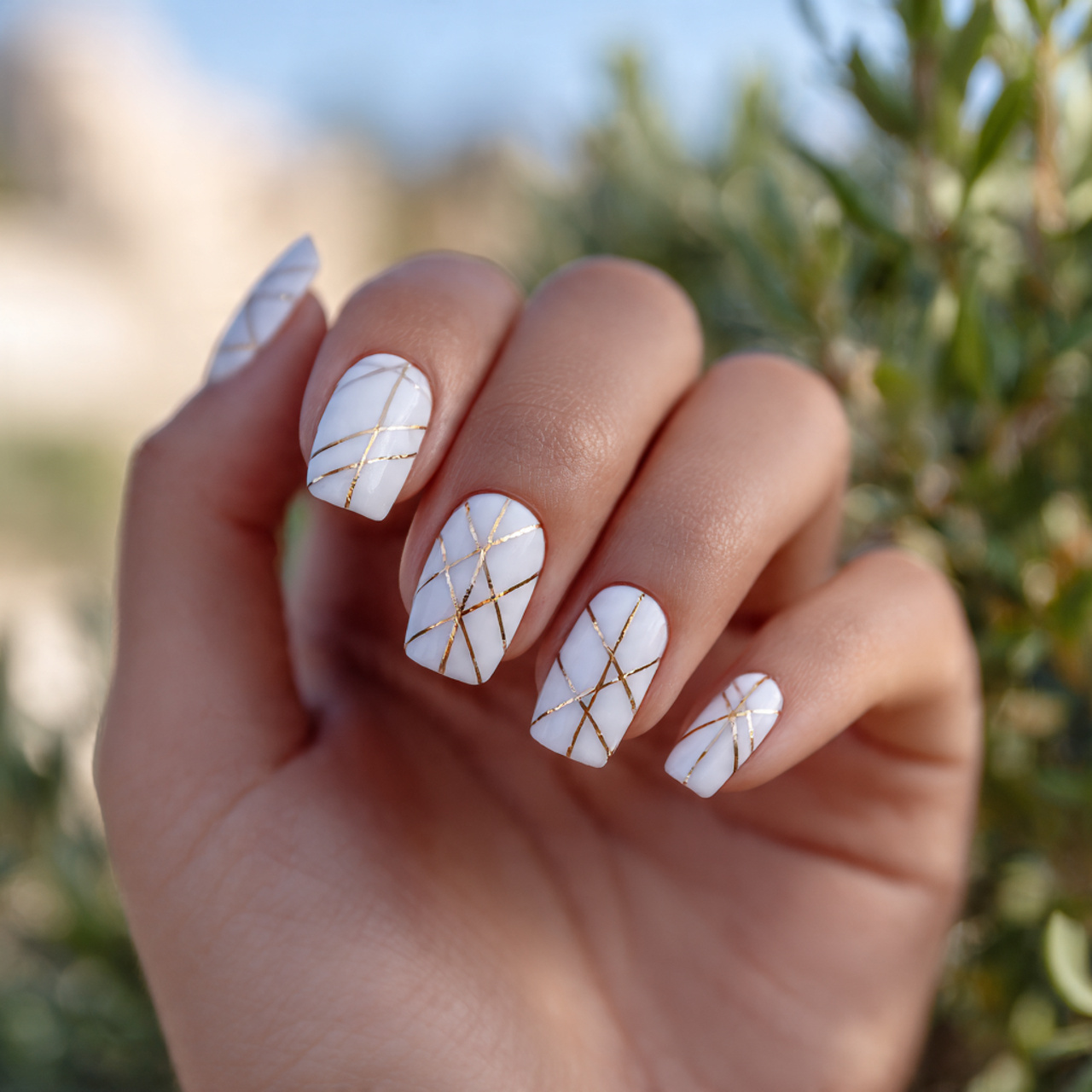 Soft Matte White with Gold Lines