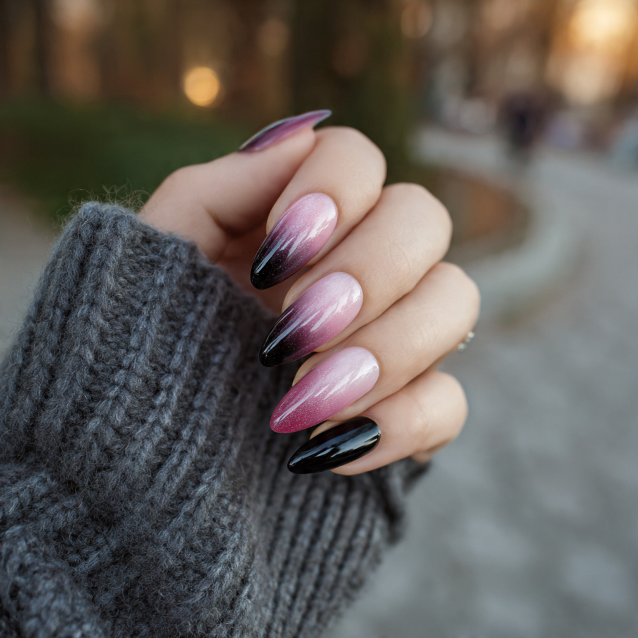 Chic Black and Pink Nails for a Bold Mani 12 Twilight Petal Twist