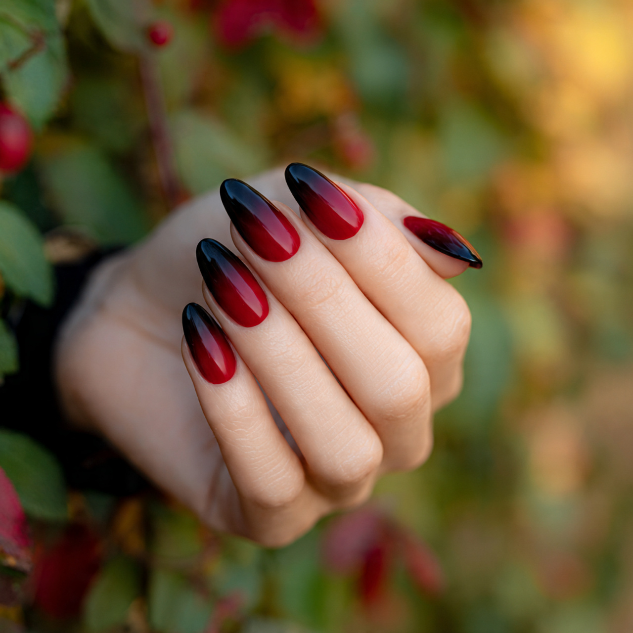 Stunning Black and Red Nails for Any Season 3 Velvet Flame Fade