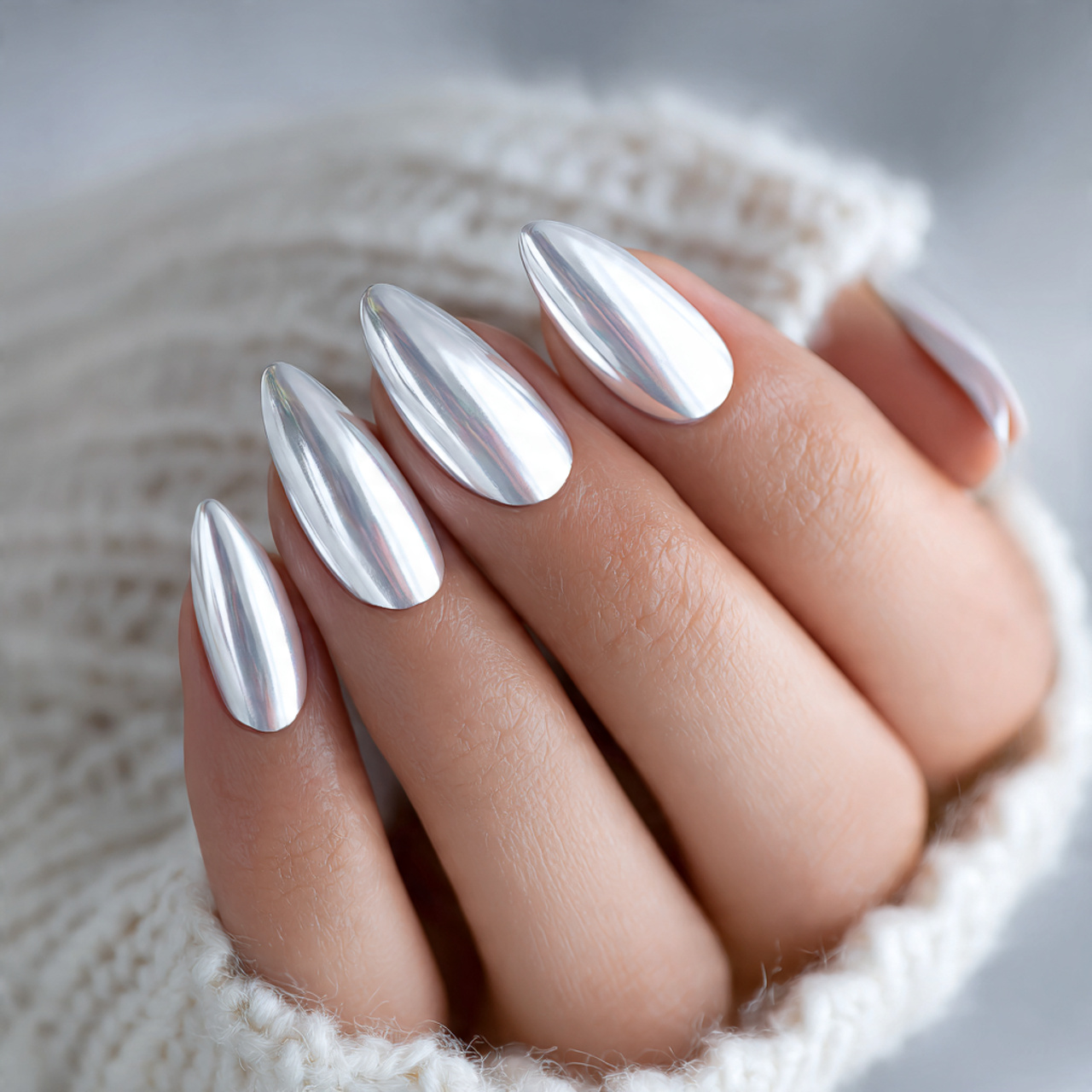 White chrome nails