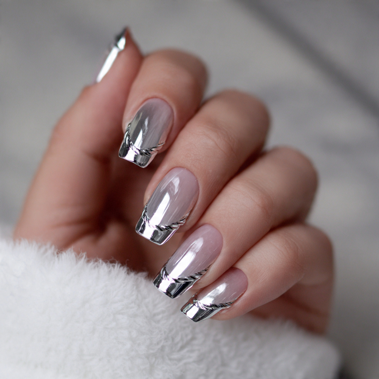 Stunning Silver Chrome Nails for a Futuristic Look 5 Metallic French Tip Twist
