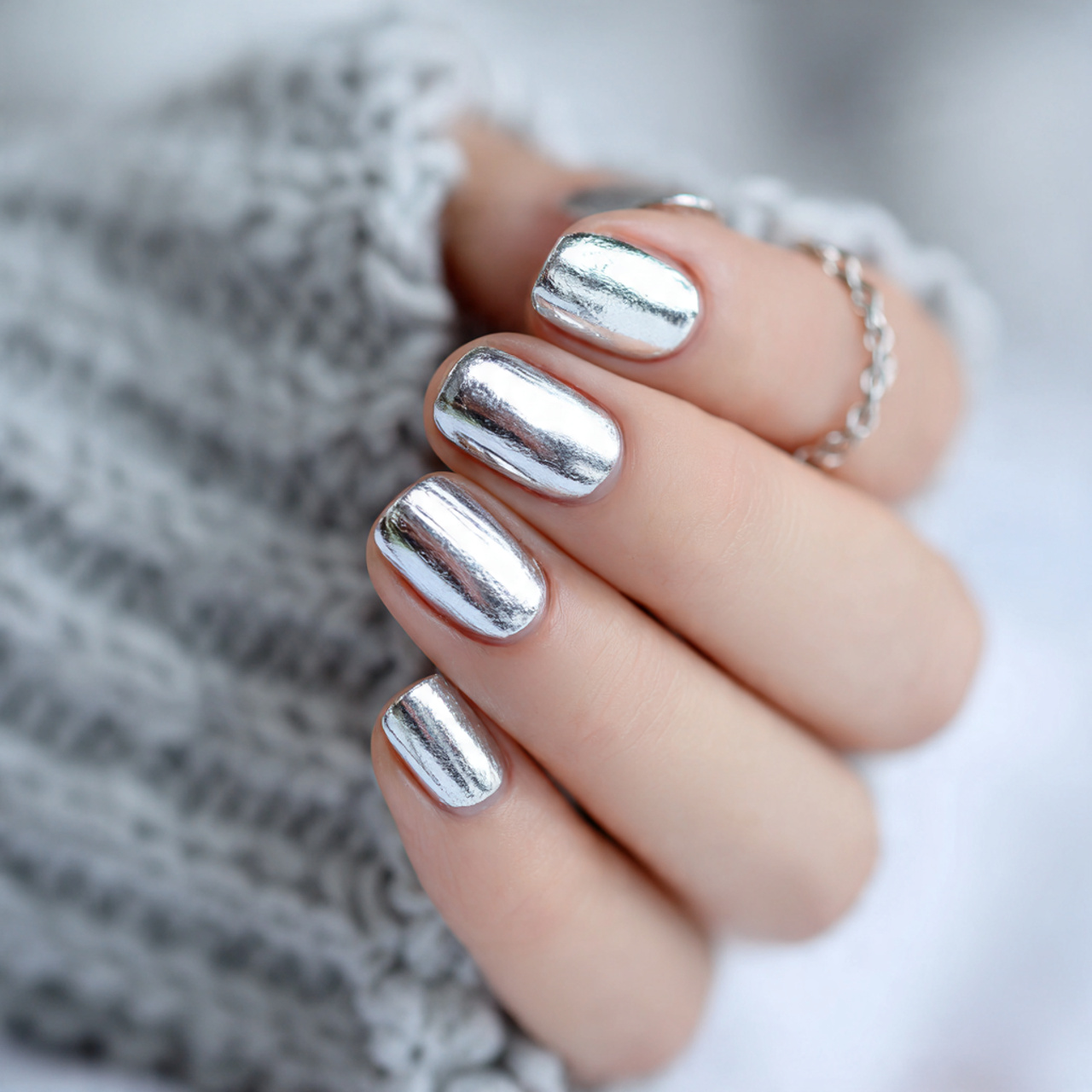 Stunning Silver Chrome Nails for a Futuristic Look 8 Short and Chic Silver Sheen